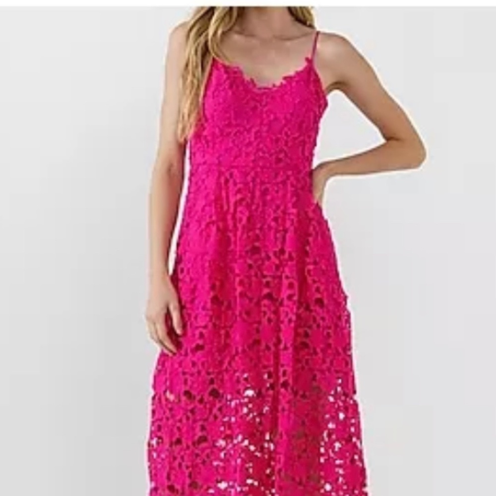 Hot Pink lace pink midi dress NWT